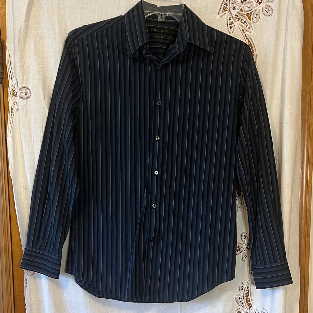 Axist Men's Small Dark Blue Pinstripe Button Down Dress Shirt